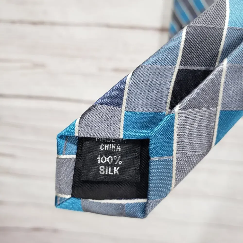 Van Heusen Men's Blue Gray 100%Silk Neck Tie